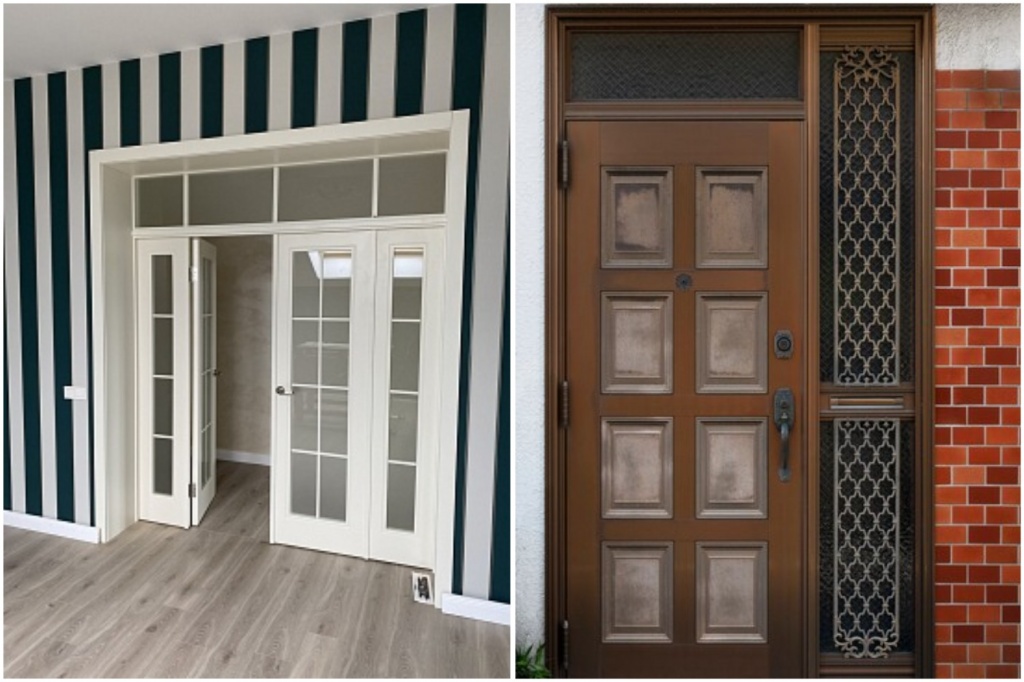 Входная коричневая дверь с фрамугами